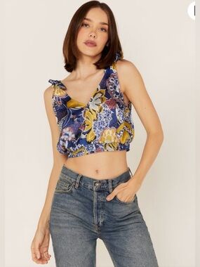 Free People Weekend in Montauk Floral Print Cropped Tank Top